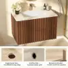 Aura 36" Bathroom Vanity with Light Ash Wood Slatted Panels Faux Travertine Top