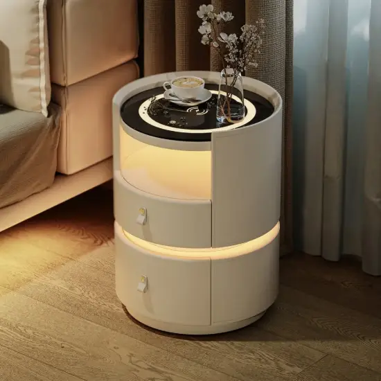 Modern Saddle Leather Smart LED Bedside Table – AUD-H2411