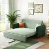 170 cm 2-Seater Green Velvet Convertible Sleeper Sofa with Storage & Pillows – Queen