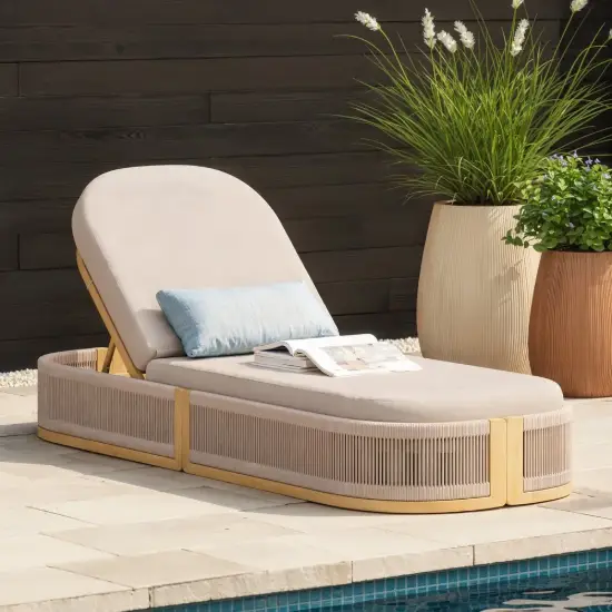 Costra Outdoor Aluminum & Rope Weave Reclining Chaise Lounge in Ivory