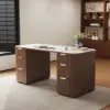 Modern 160 cm Rounded Edge Walnut Sintered Stone Desk with Dual Storage