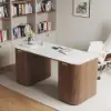 Modern 160 cm Rounded Edge Walnut Sintered Stone Desk with Dual Storage