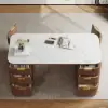 Modern 160 cm Rounded Edge Walnut Sintered Stone Desk with Dual Storage