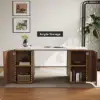 Modern 160 cm Rounded Edge Walnut Sintered Stone Desk with Dual Storage