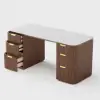 Modern 160 cm Rounded Edge Walnut Sintered Stone Desk with Dual Storage