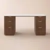 Modern 160 cm Rounded Edge Walnut Sintered Stone Desk with Dual Storage