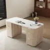 Modern 160 cm Rounded Edge Whitewash Sintered Stone Desk with Dual Storage