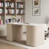 Modern 160 cm Rounded Edge Whitewash Sintered Stone Desk with Dual Storage