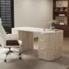 Modern 160 cm Rounded Edge Whitewash Sintered Stone Desk with Dual Storage