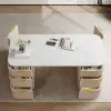 Modern 160 cm Rounded Edge Whitewash Sintered Stone Desk with Dual Storage