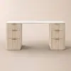 Modern 160 cm Rounded Edge Whitewash Sintered Stone Desk with Dual Storage
