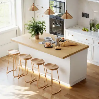 Picture of Japandi 180 cm Natural & White Kitchen Island with Storage & LED Lighting