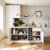Japandi 180 cm Natural & White Kitchen Island with Storage & LED Lighting