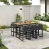 Tevara 7-Piece Teak Outdoor Bar Setting with 6 Bar-Height Chairs