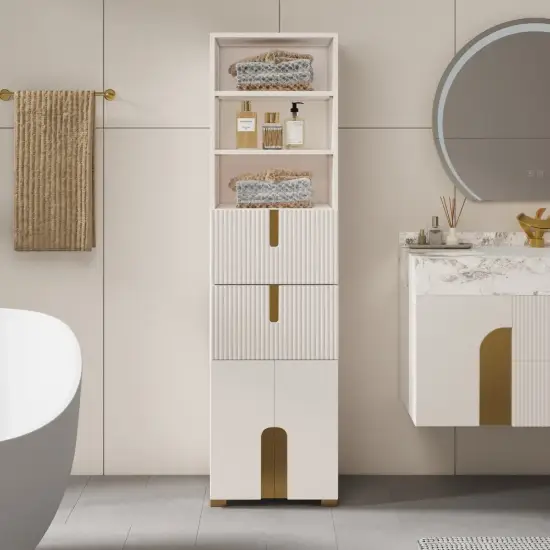 Picture of Artis 150cm Bathroom Storage Cabinet – Freestanding Linen Tower with 2 Drawers & 2 Doors