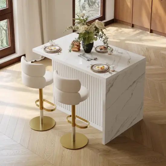 Modern 127 cm Marble Veneer Kitchen Island with Ample Storage, White