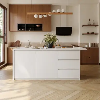 Picture of Modern 183 cm Sintered Stone Kitchen Island with Ample Storage, White
