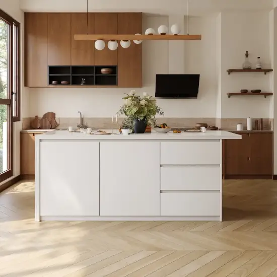 Modern 183 cm Sintered Stone Kitchen Island with Ample Storage, White