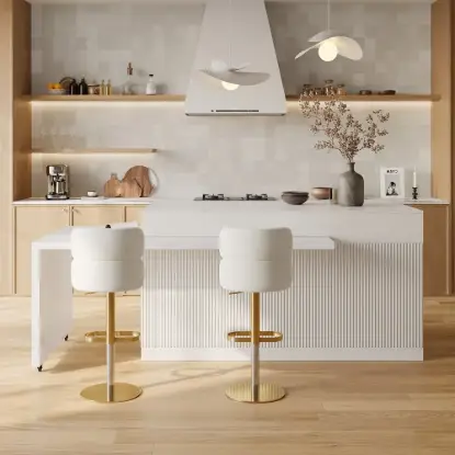 Picture of Modern 205 - 285 cm Extendable Marble Pattern Kitchen Island with Doors & Drawers, White – AUD-H2432