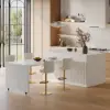 Modern 205 - 285 cm Extendable Marble Pattern Kitchen Island with Doors & Drawers, White – AUD-H2432