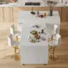 Modern 205 - 285 cm Extendable Marble Pattern Kitchen Island with Doors & Drawers, White – AUD-H2432