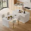 Modern 205 - 285 cm Extendable Marble Pattern Kitchen Island with Doors & Drawers, White – AUD-H2432