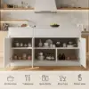 Modern 205 - 285 cm Extendable Marble Pattern Kitchen Island with Doors & Drawers, White – AUD-H2432