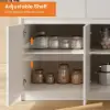 Modern 205 - 285 cm Extendable Marble Pattern Kitchen Island with Doors & Drawers, White – AUD-H2432