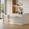 Modern 205 - 285 cm Extendable Marble Pattern Kitchen Island with Doors & Drawers, White – AUD-H2432