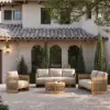 Boheva 4-Piece Outdoor Teak & Rope Weave Sofa Set with Coffee Table for 4