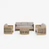 Boheva 4-Piece Outdoor Teak & Rope Weave Sofa Set with Coffee Table for 4