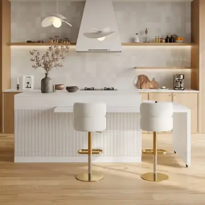 Picture of Modern 205 - 285 cm Extendable Marble Pattern Kitchen Island with Doors & Drawers, White – AUD-H2434