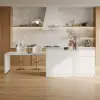 Modern 205 - 285 cm Extendable Marble Pattern Kitchen Island with Doors & Drawers, White – AUD-H2434