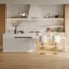 Modern 205 - 285 cm Extendable Marble Pattern Kitchen Island with Doors & Drawers, White – AUD-H2434