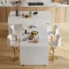 Modern 205 - 285 cm Extendable Marble Pattern Kitchen Island with Doors & Drawers, White – AUD-H2434