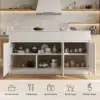 Modern 205 - 285 cm Extendable Marble Pattern Kitchen Island with Doors & Drawers, White – AUD-H2434