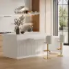 Modern 205 - 285 cm Extendable Marble Pattern Kitchen Island with Doors & Drawers, White – AUD-H2434