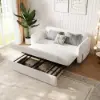 170 cm 2-Seater Warm White Boucle Convertible Sleeper Sofa with Storage & Pillows – Queen