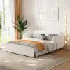 170 cm 2-Seater Warm White Boucle Convertible Sleeper Sofa with Storage & Pillows – Queen