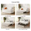 170 cm 2-Seater Warm White Boucle Convertible Sleeper Sofa with Storage & Pillows – Queen