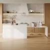 Modern 205 - 285 cm Extendable Sintered Stone Kitchen Island with Doors & Drawers, White – Glossy White