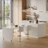 Modern 205 - 285 cm Extendable Sintered Stone Kitchen Island with Doors & Drawers, White – Glossy White