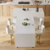 Modern 205 - 285 cm Extendable Sintered Stone Kitchen Island with Doors & Drawers, White – Glossy White