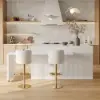 Modern 205 - 285 cm Extendable Sintered Stone Kitchen Island with Doors & Drawers, White – Glossy White