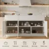 Modern 205 - 285 cm Extendable Sintered Stone Kitchen Island with Doors & Drawers, White – Glossy White
