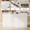 Modern 205 - 285 cm Extendable Sintered Stone Kitchen Island with Doors & Drawers, White – Glossy White