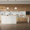 Modern 205 - 270 cm Extendable Sintered Stone Kitchen Island with Doors & Drawers, White – 268cm