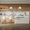 Modern 205 - 270 cm Extendable Sintered Stone Kitchen Island with Doors & Drawers, White – 268cm