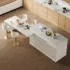 Modern 205 - 270 cm Extendable Sintered Stone Kitchen Island with Doors & Drawers, White – 268cm
