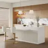 Modern 205 - 270 cm Extendable Sintered Stone Kitchen Island with Doors & Drawers, White – 268cm